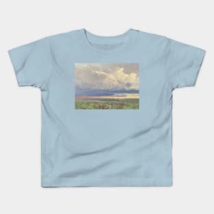 Red Wildflowers Over The Sunset Prairie Oil on Canvas Kids T-Shirt